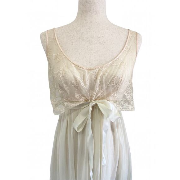 Vintage Hollywood Vassarette Cream Lace Midi Maxi Length Nightgown Size 36 0599B - Picture 2 of 10